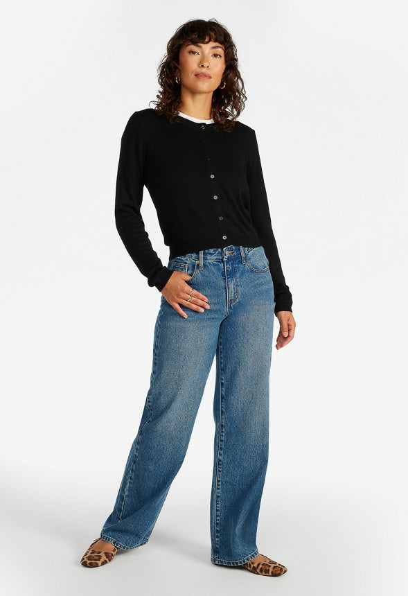 Cropped Fine Knit Cardigan Black Caviar