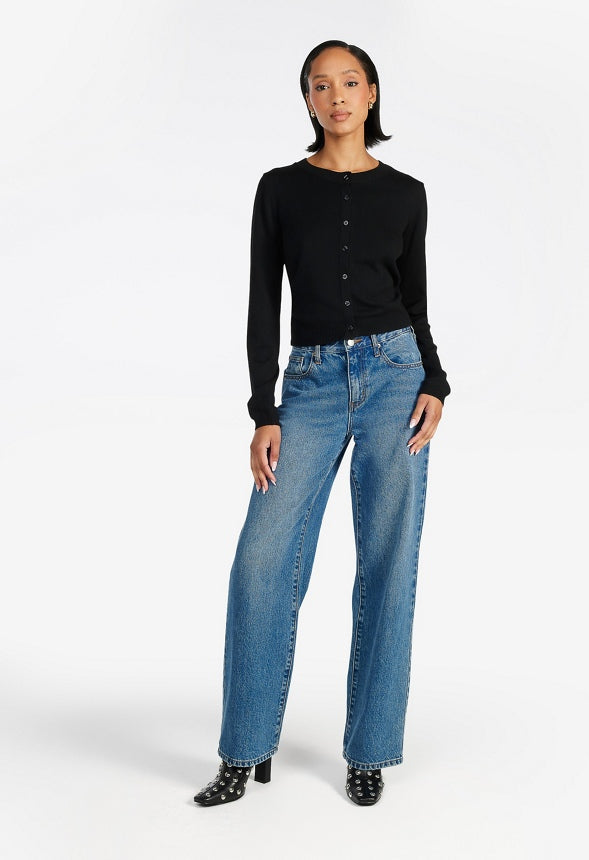Cropped Fine Knit Cardigan Black Caviar