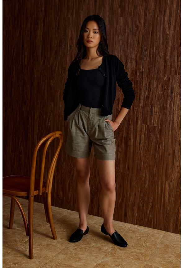 Cropped Fine Knit Cardigan Black Caviar