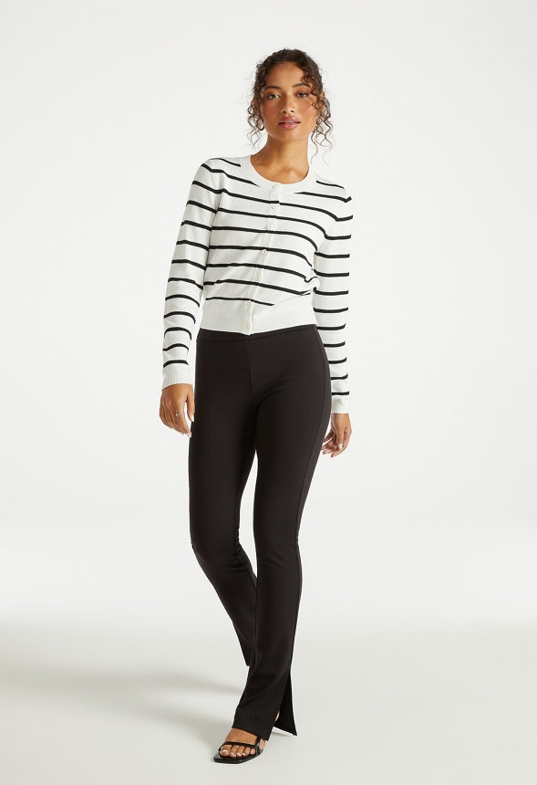 Cropped Fine Knit Cardigan Black/ White Stripe