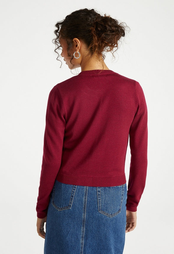 Cropped Fine Knit Cardigan Cabernet Red