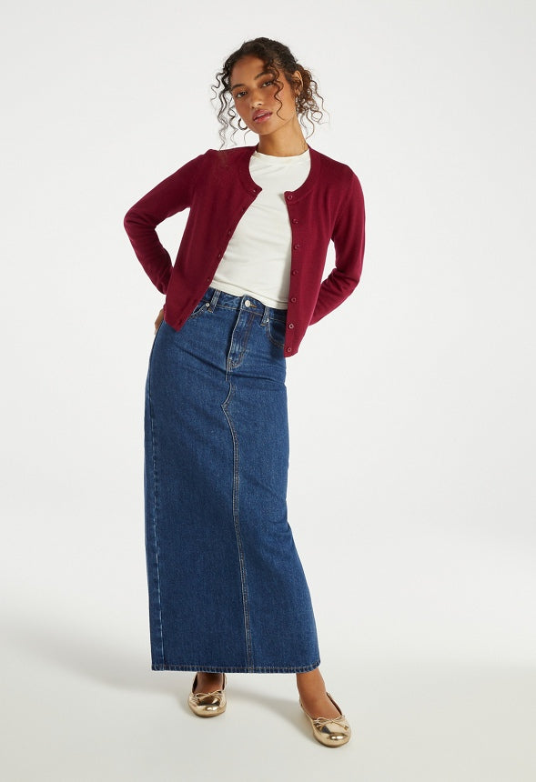 Cropped Fine Knit Cardigan Cabernet Red