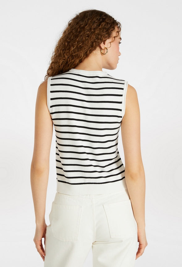 Fine Knit Vest Marshmallow White/ Black Caviar Stripe