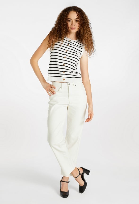 Fine Knit Vest Marshmallow White/ Black Caviar Stripe