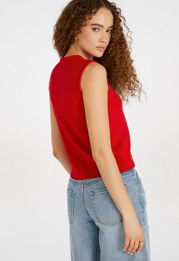 Fine Knit Vest Salsa Red