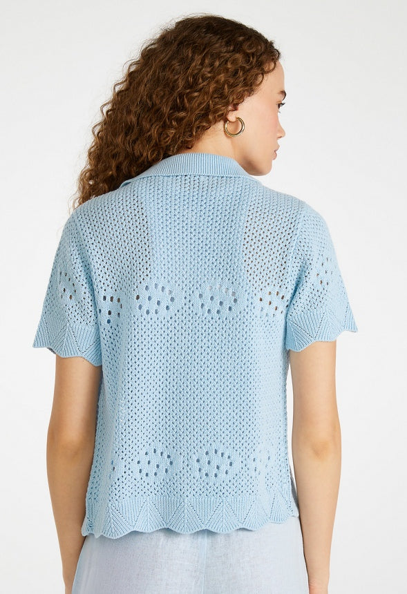 Crochet Button Up Shirt Skyway Blue