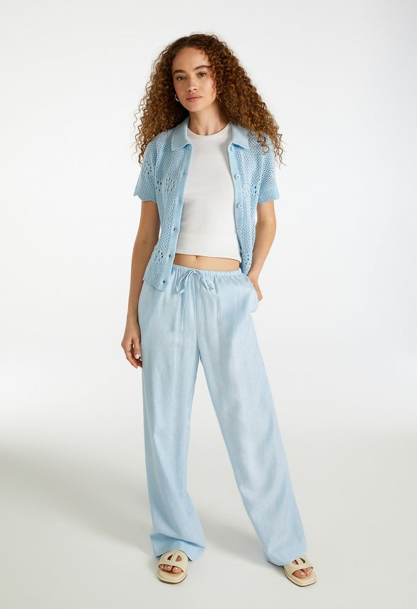 Crochet Button Up Shirt Skyway Blue
