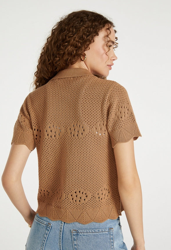 Crochet Button Up Shirt Taupe