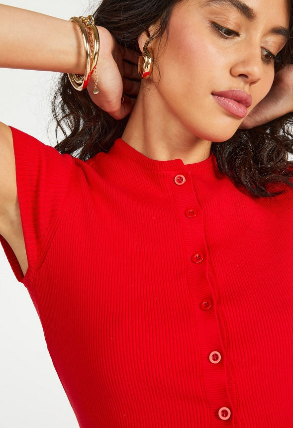 Ribbed Cardigan Top Salsa Red