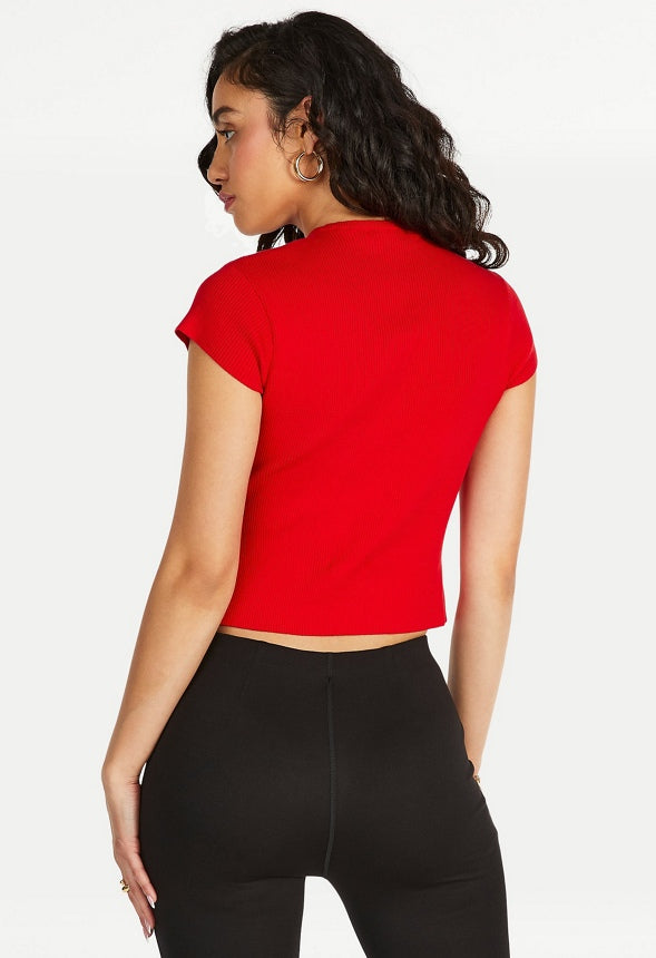 Ribbed Cardigan Top Salsa Red