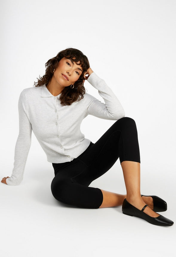 Tissue Polo Cardigan Light Heather Grey