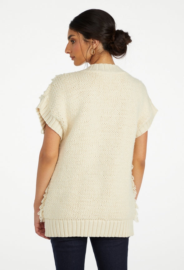 Handloop Tunic Vest Cardigan Birch White