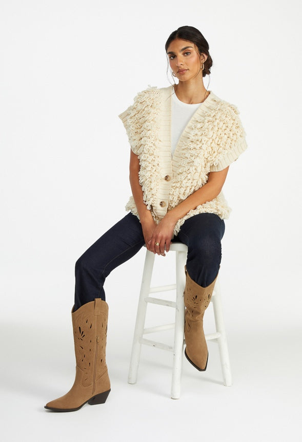 Handloop Tunic Vest Cardigan Birch White