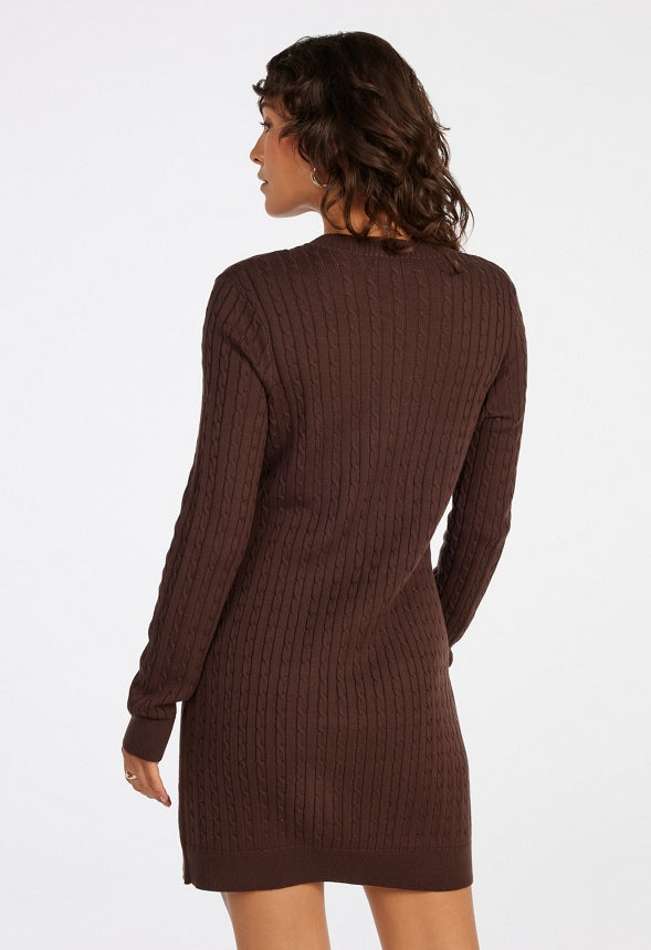 Cable Knit Cardigan Dress Coffee