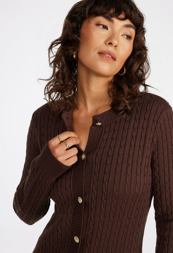 Cable Knit Cardigan Dress Coffee