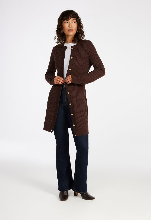 Cable Knit Cardigan Dress Coffee