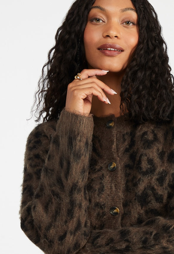 Leopard Jacquard Cardigan Trad Leopard Print