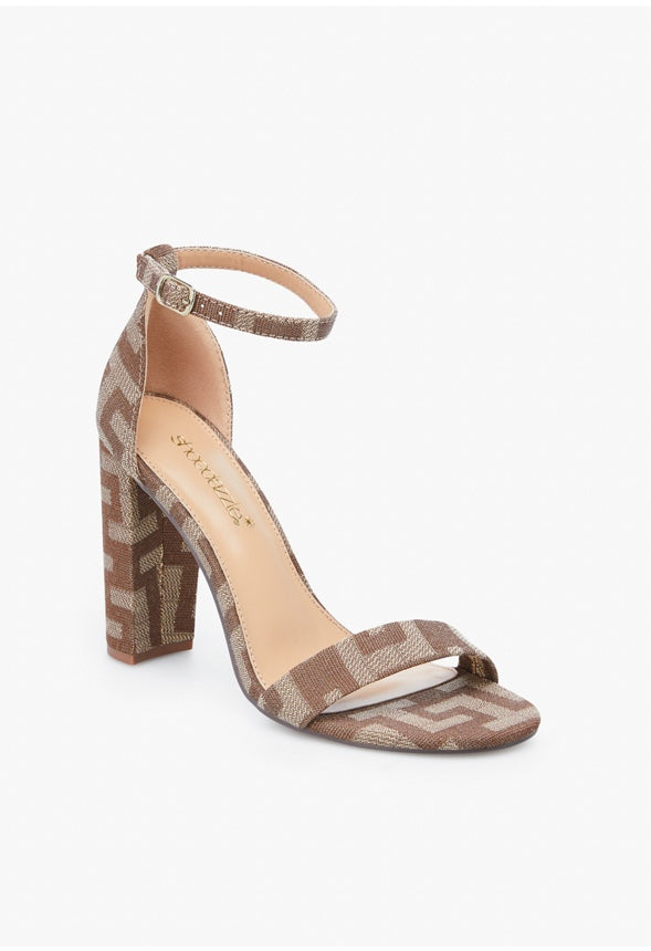 LYVIA CLASSIC HEELED SANDAL Brown Logo Print