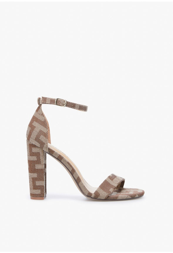 LYVIA CLASSIC HEELED SANDAL Brown Logo Print