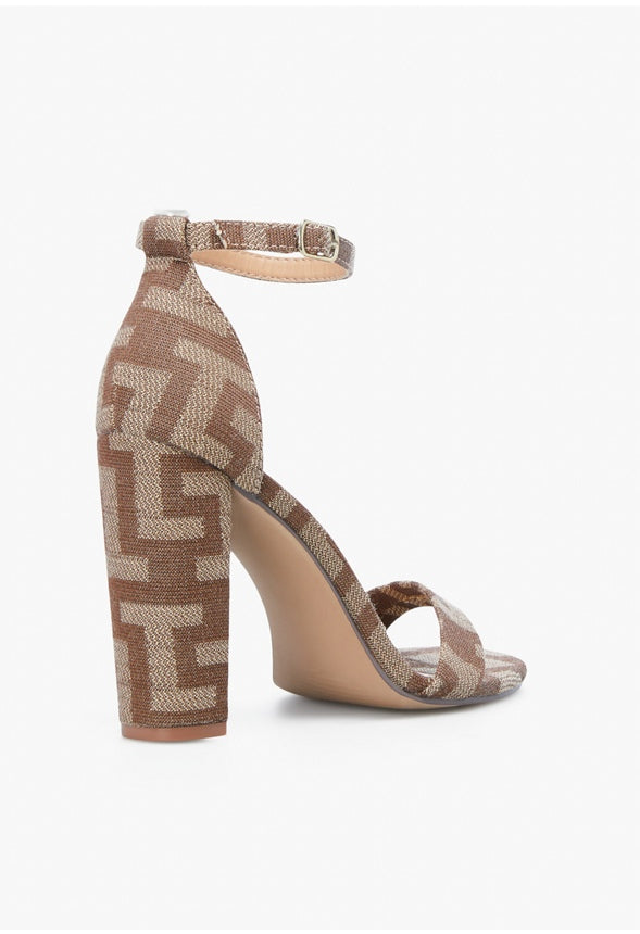 LYVIA CLASSIC HEELED SANDAL Brown Logo Print