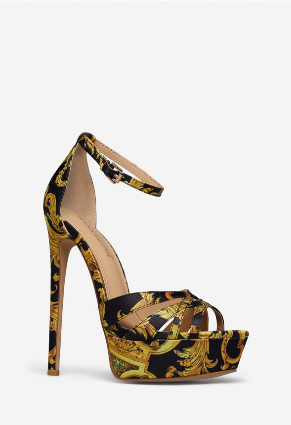 TYRONICA HEELED SANDAL Miami Print Black