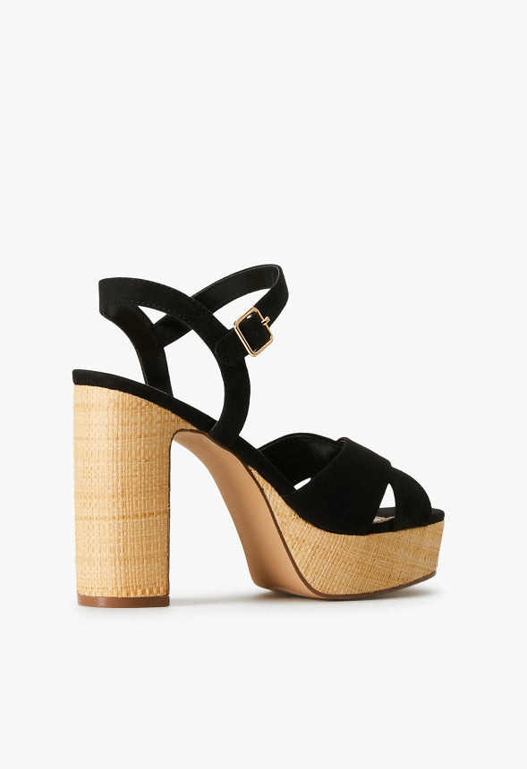 TINA CROSSOVER PLATFORM SANDAL Black/Raffia