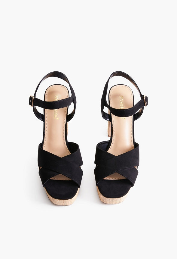 TINA CROSSOVER PLATFORM SANDAL Black/Raffia