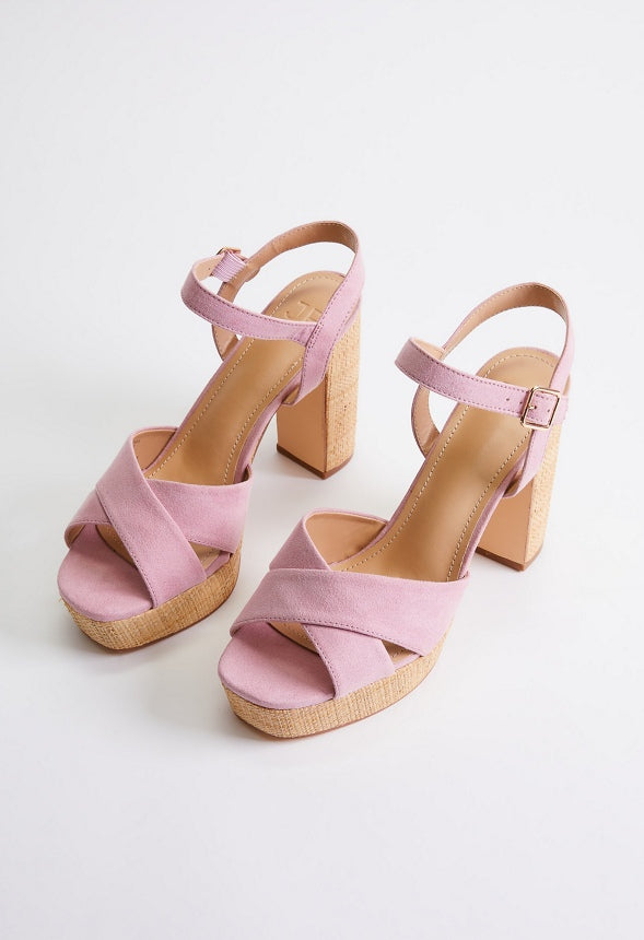 TINA CROSSOVER PLATFORM SANDAL Cameo Pink/Raffia