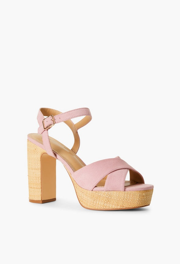 TINA CROSSOVER PLATFORM SANDAL Cameo Pink/Raffia