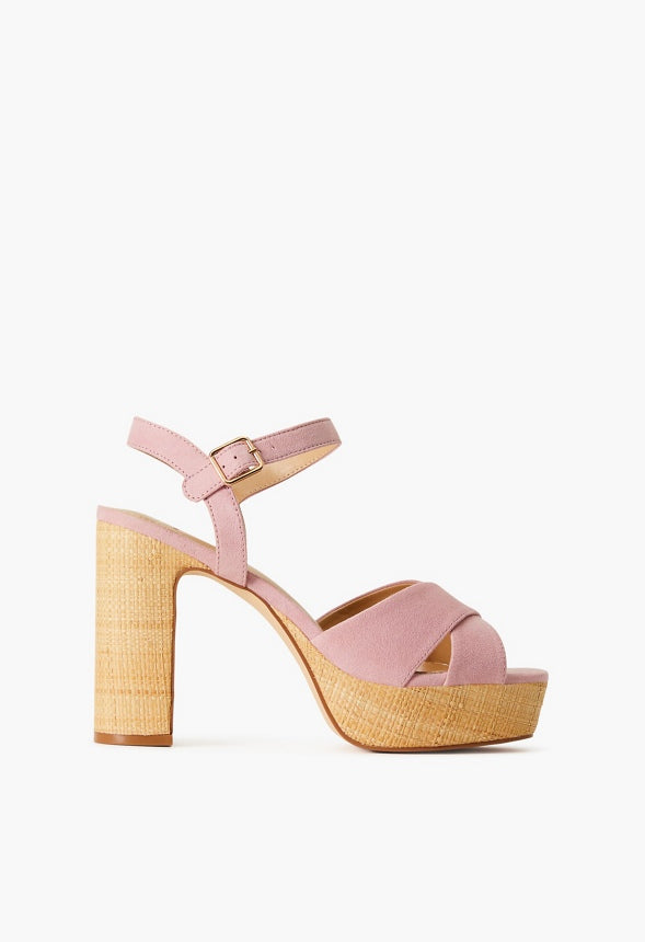 TINA CROSSOVER PLATFORM SANDAL Cameo Pink/Raffia