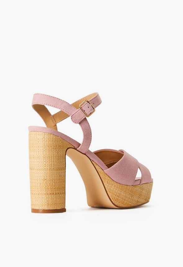 TINA CROSSOVER PLATFORM SANDAL Cameo Pink/Raffia