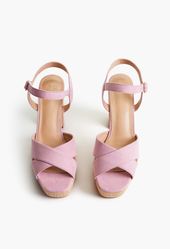 TINA CROSSOVER PLATFORM SANDAL Cameo Pink/Raffia