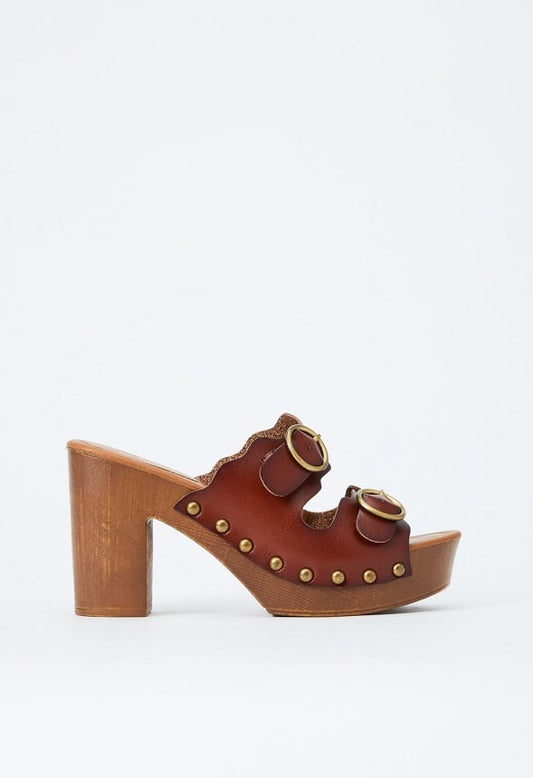 Billie Studded Platform Sandal Leather Brown