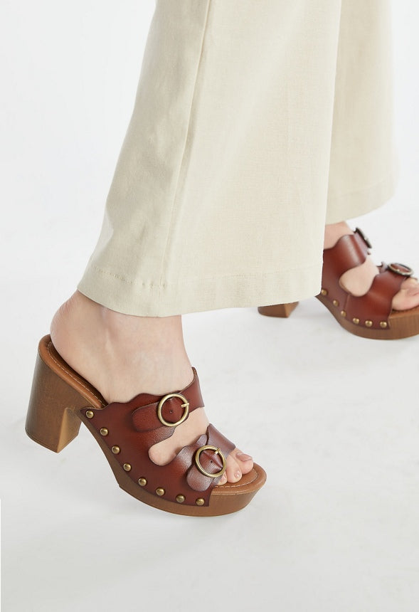 Billie Studded Platform Sandal Leather Brown