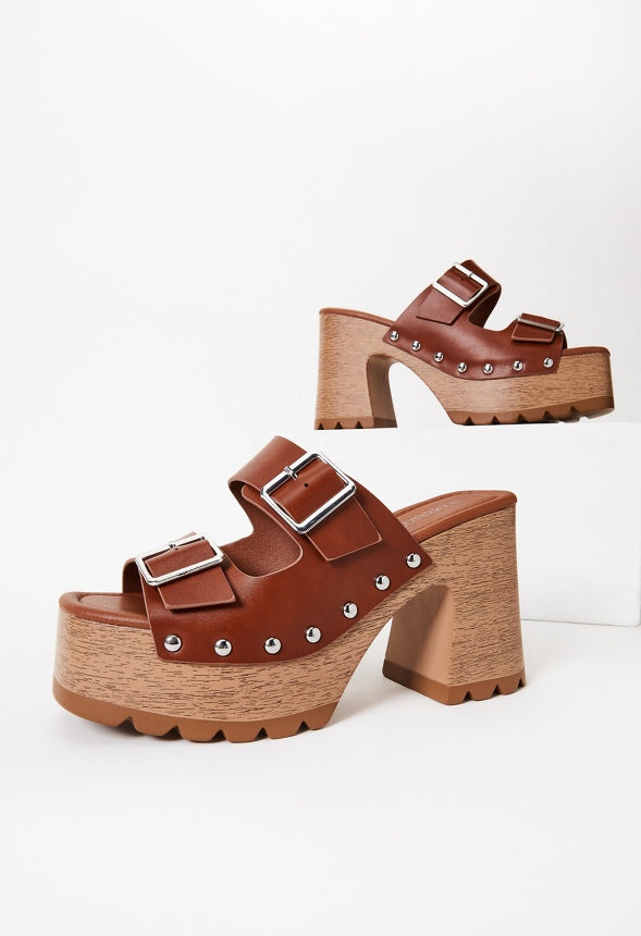 Adria Platform Slide Sandal Leather Brown