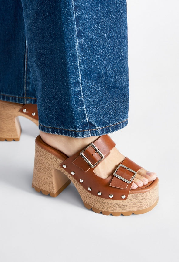 Adria Platform Slide Sandal Leather Brown