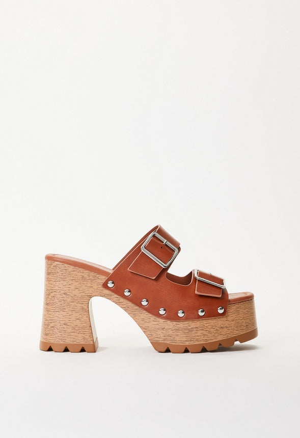Adria Platform Slide Sandal Leather Brown
