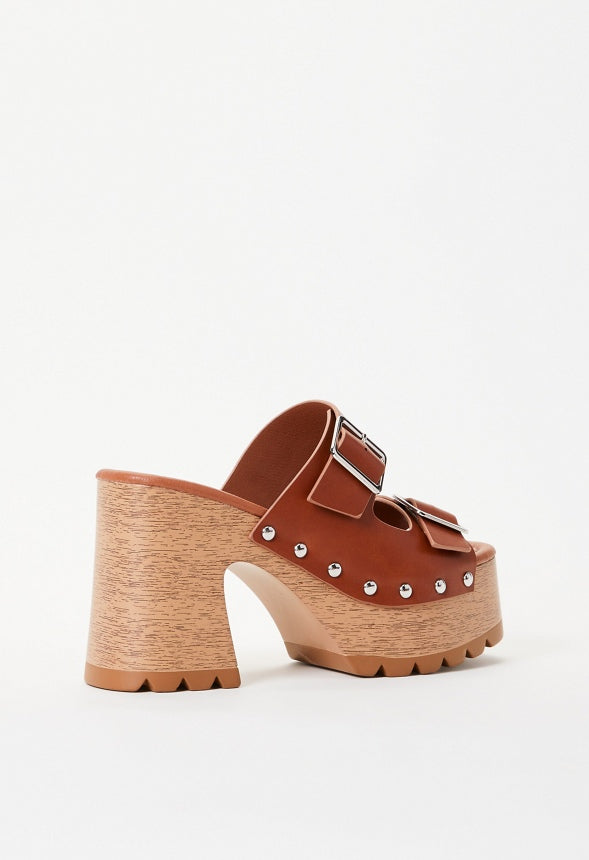Adria Platform Slide Sandal Leather Brown
