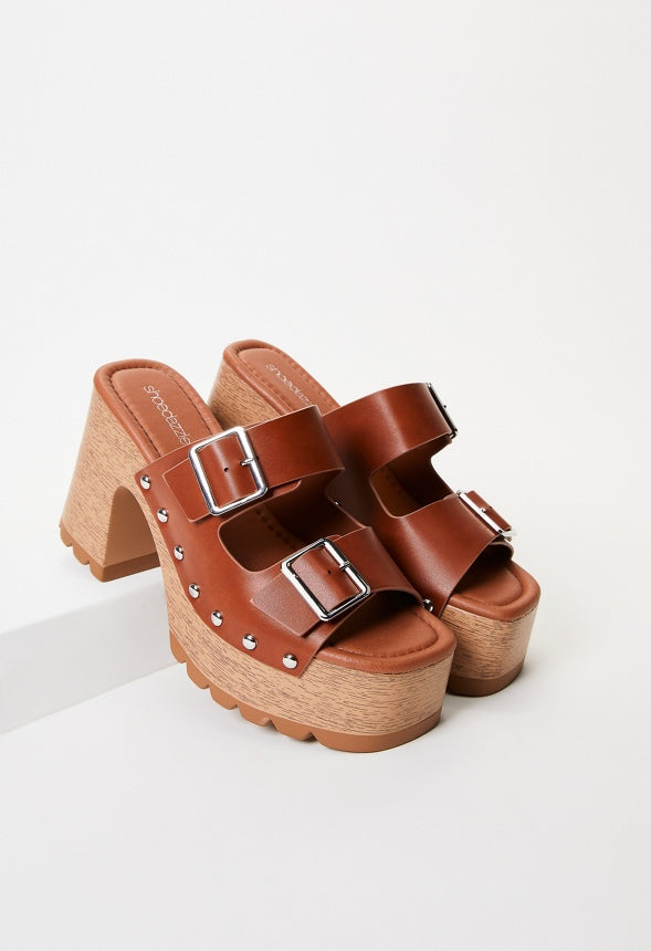 Adria Platform Slide Sandal Leather Brown