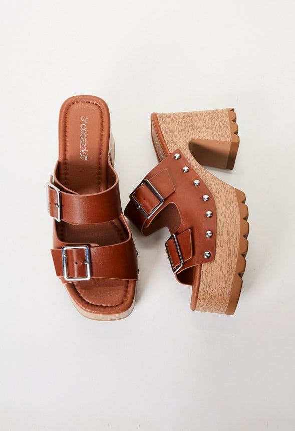 Adria Platform Slide Sandal Leather Brown