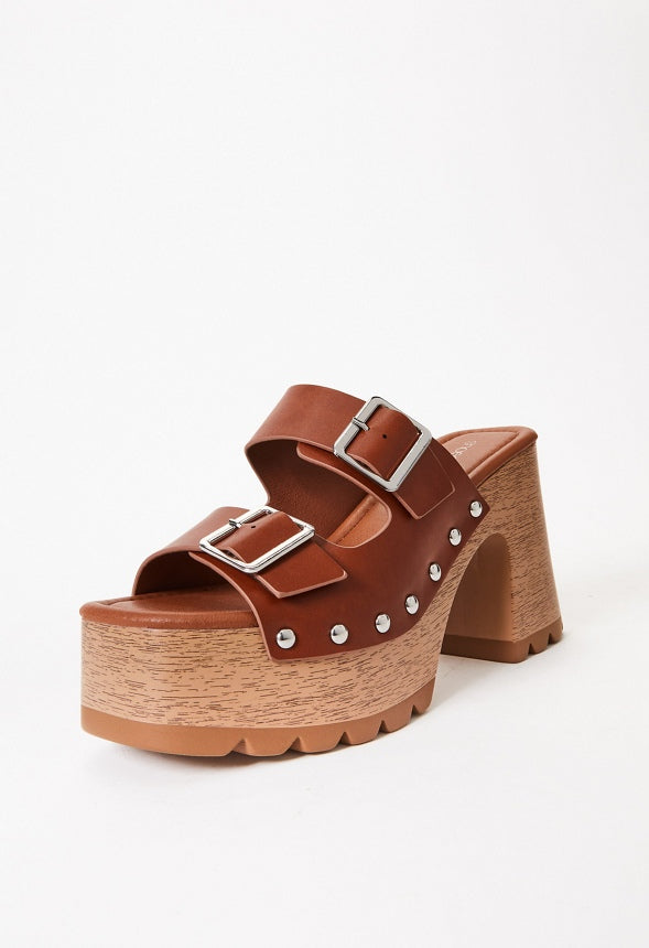 Adria Platform Slide Sandal Leather Brown
