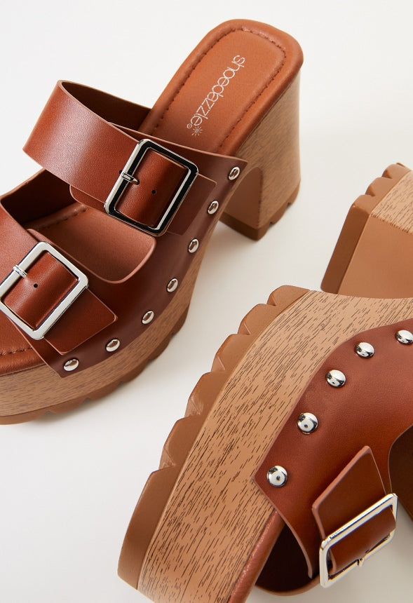 Adria Platform Slide Sandal Leather Brown