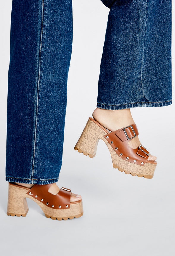 Adria Platform Slide Sandal Leather Brown