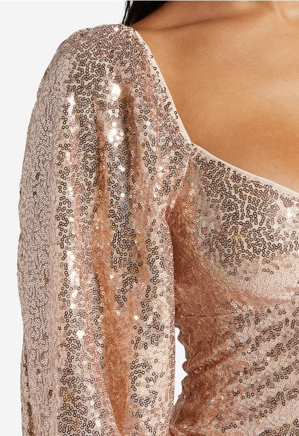 LONG SLEEVE SEQUIN MINI DRESS Rose Gold