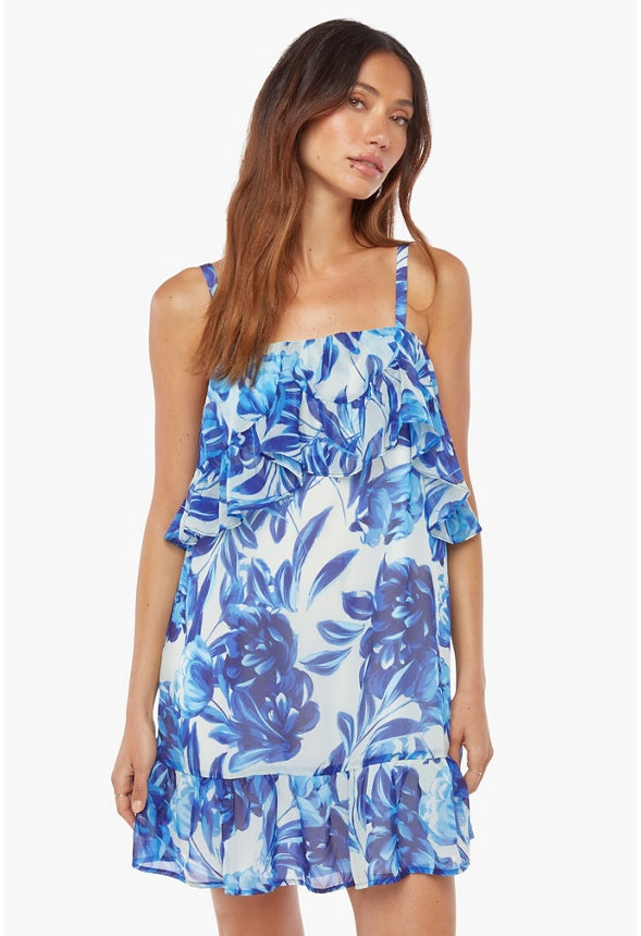 Ruffle Shift Dress Turkish Sea Floral