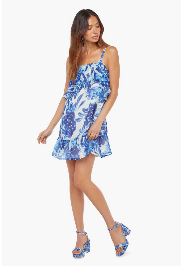 Ruffle Shift Dress Turkish Sea Floral