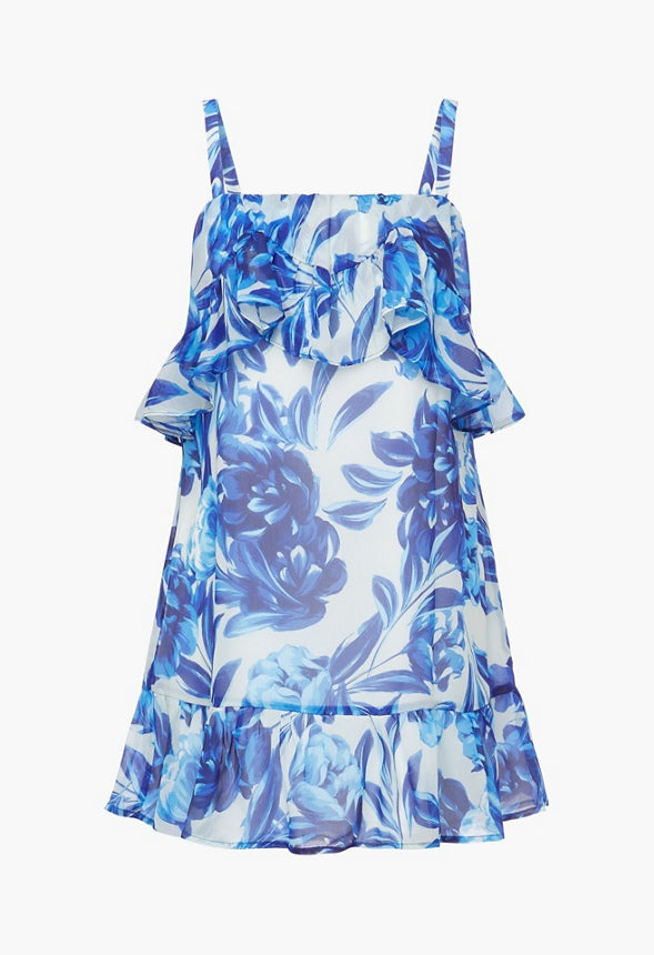 Ruffle Shift Dress Turkish Sea Floral