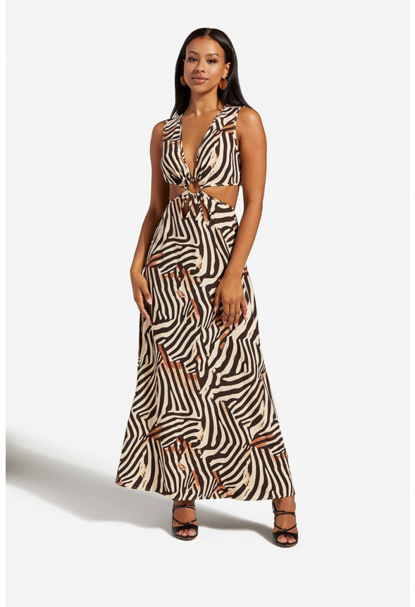 CUTOUT MAXI PRINTED DRESS Zebra Multi