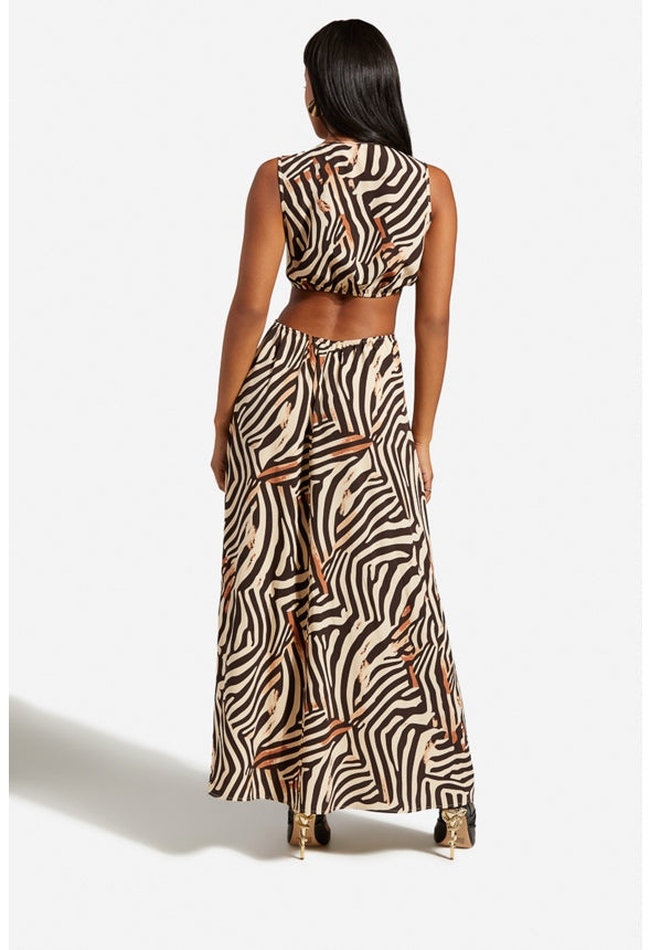 CUTOUT MAXI PRINTED DRESS Zebra Multi