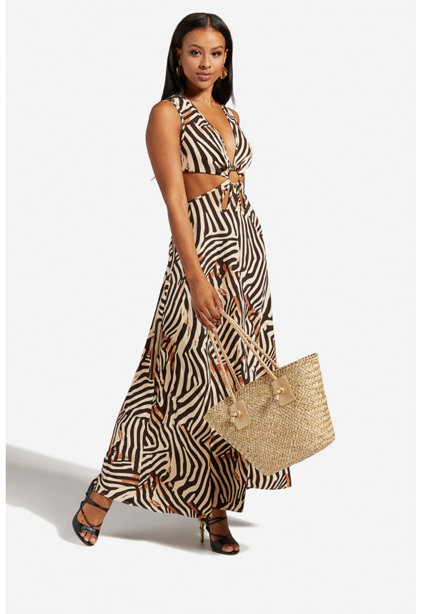 CUTOUT MAXI PRINTED DRESS Zebra Multi